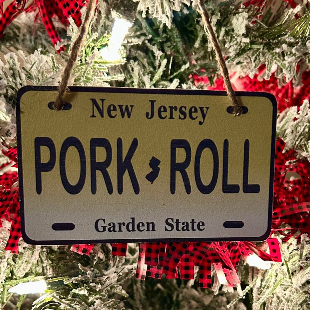 Pork Roll License Plate Wood Ornament